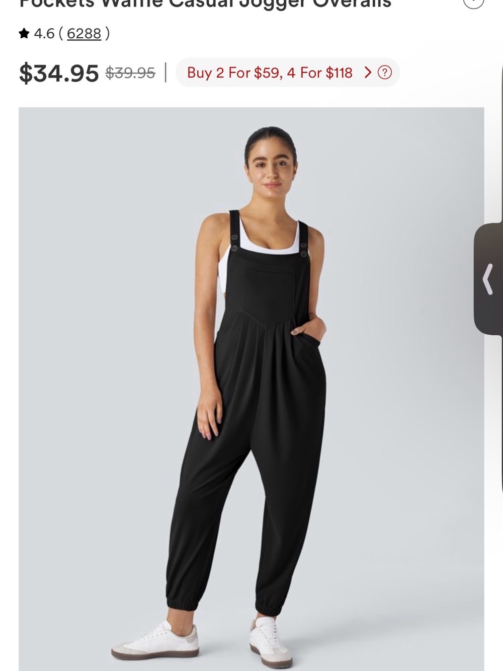 Halara Waffle Casual Jogger Overalls - Black sz XL NWT